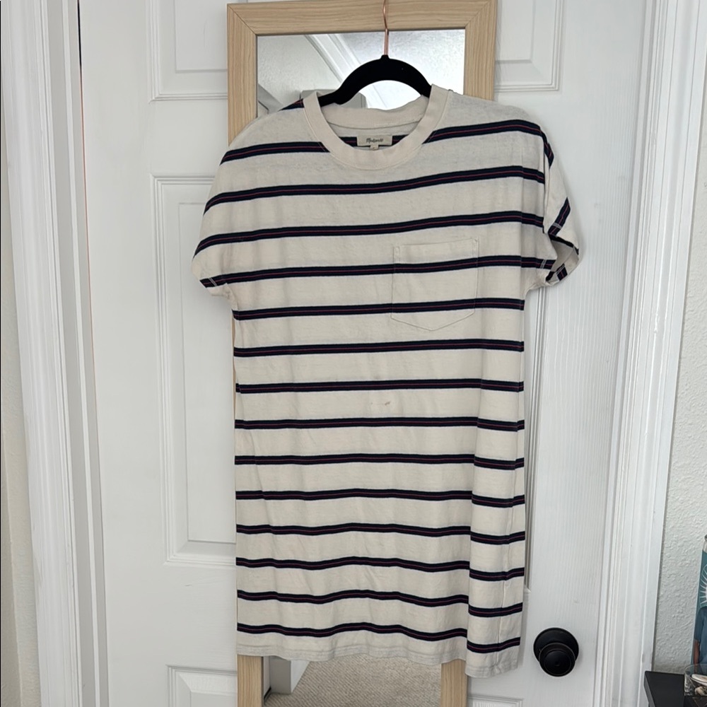 Madewell Navy and White Short Sleeve T-Shirt Dress